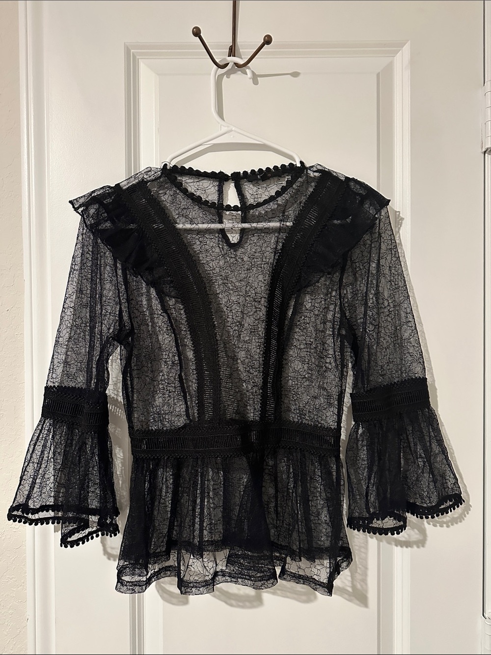 Black Lace Sheer Peplum Blouse